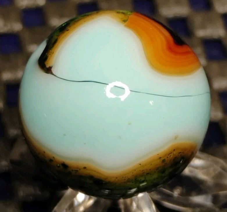.75″ JABO MARBLES HEAVY AV. ON ROBIN EGG BLUE -GLASS SWIRL TOY MINT-