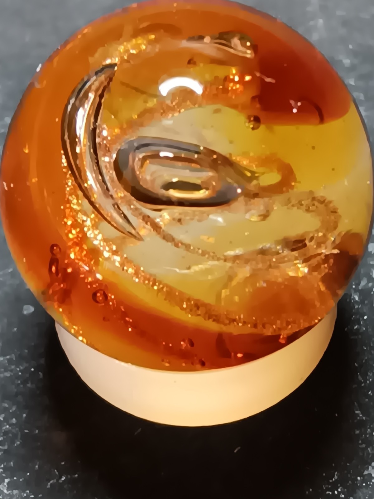 Contemporary Handmade Amber And Gold marble Swirl . .82 Inches. Absolute Beauty