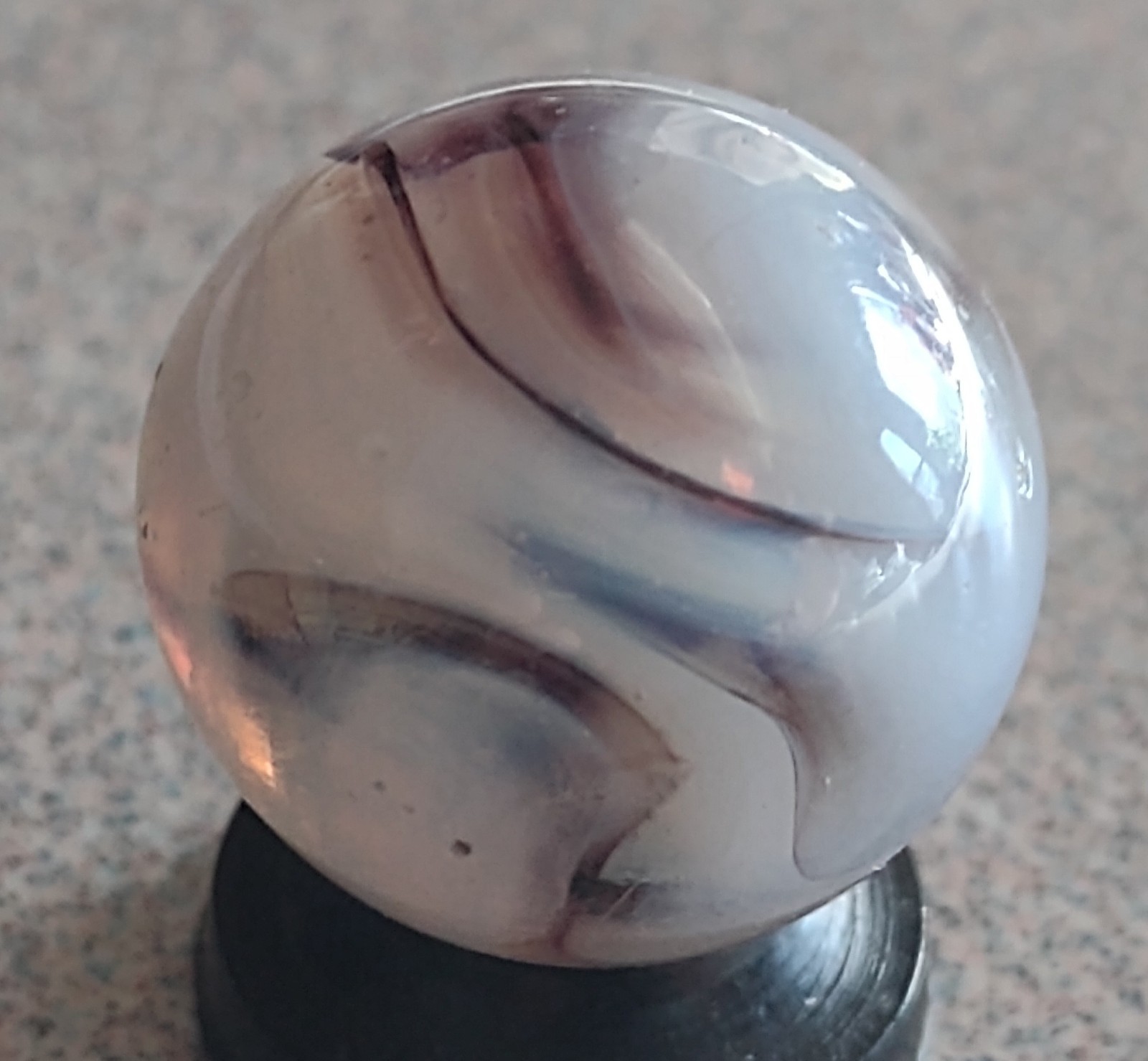 Transluc. Heaton Swirl marble-.64″+or-, OOR-Wispy interior, Purple streaks, N M