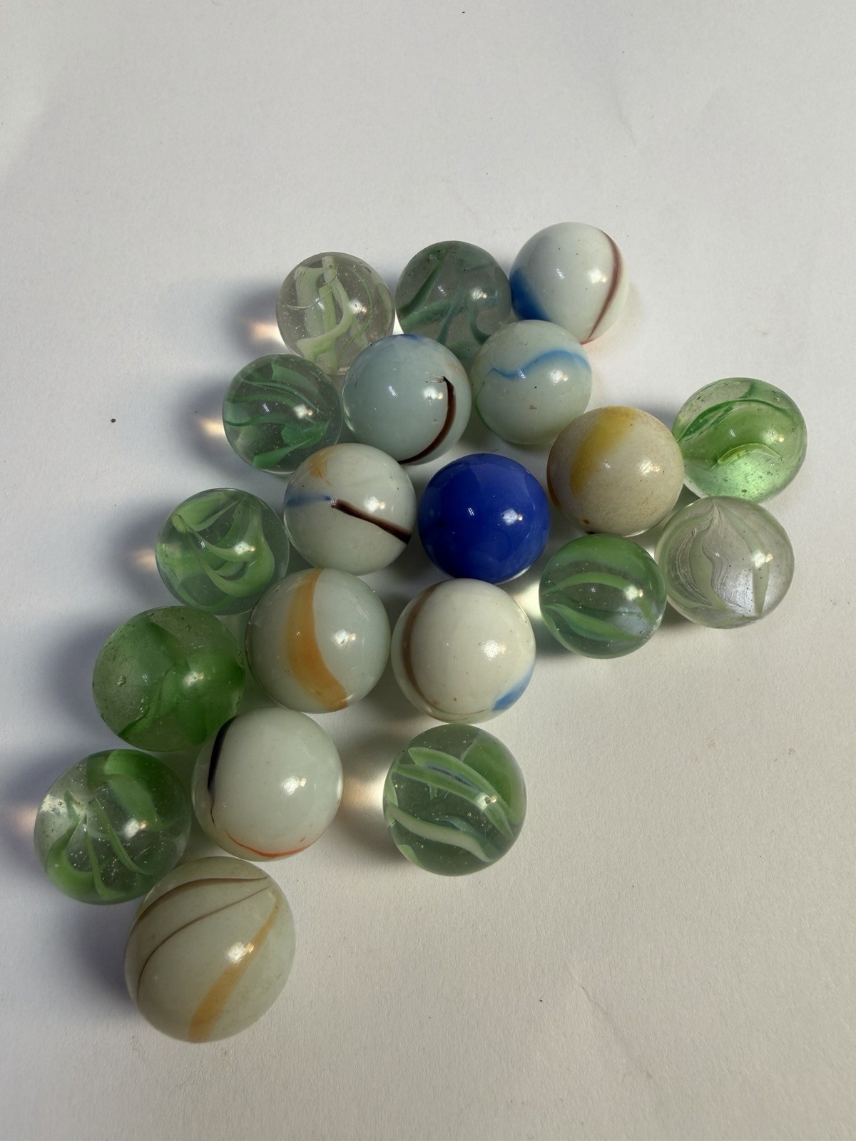Vintage Glass Marbles Lot of 20 Mixed Swirl Clear & Opaque Shooter Marbles