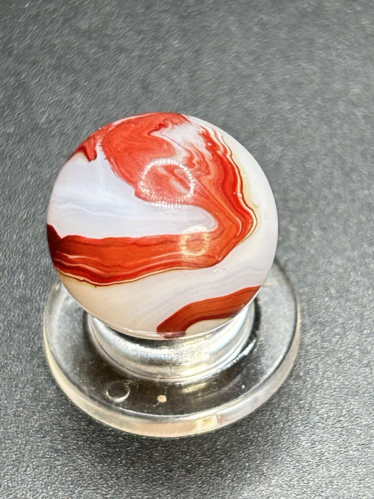 Vintage Akro Agate Silver Oxblood Marble Thick Oxblood Snake Pattern 0.629”