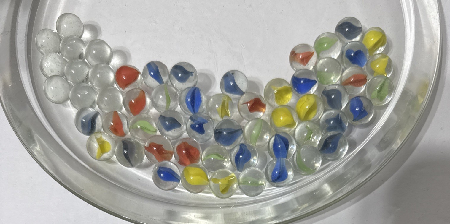Banana Cats Eye Marble Peewee Mini Marble Mixed LOT of 57 Clear & Multi Colored