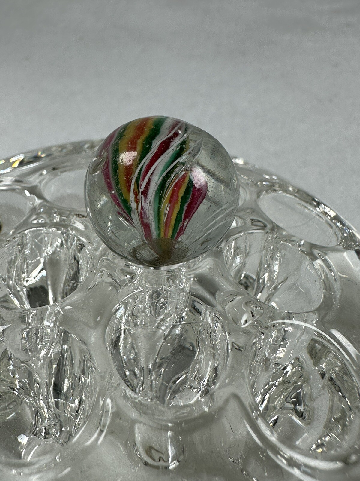 MARBLE 1800’S HANDMADE GERMAN 3/4″ “SOLID CORE” RED WHITE GREEN YELLOW CLEAR