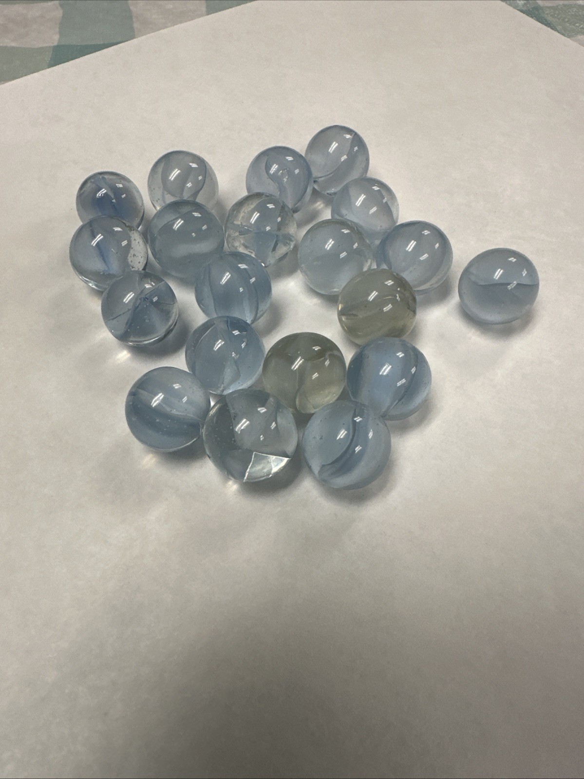Light Blue Swirl Glass Marbles, Lot of 20, Cat’s Eye & Ribbon Style