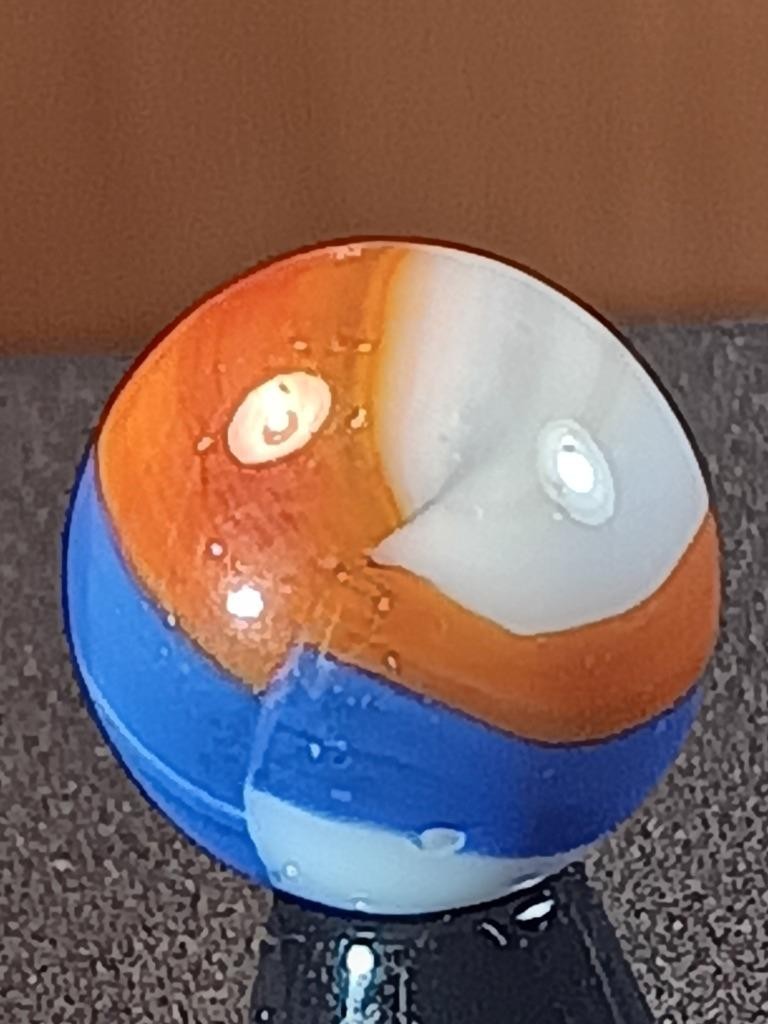 5/8″ Akro Marble King Fiery Orange Red Royal Blue Ribbon GOOD Marble B163