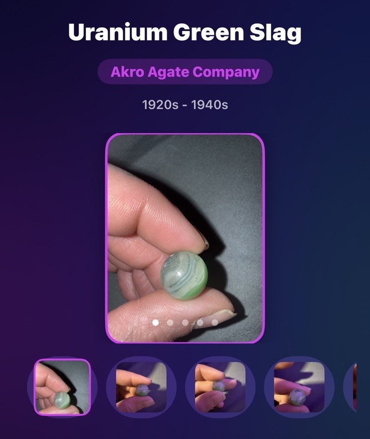 Akro Agate Company Uranium Green Slag Glass Marble, 1920s-1940s Vintage