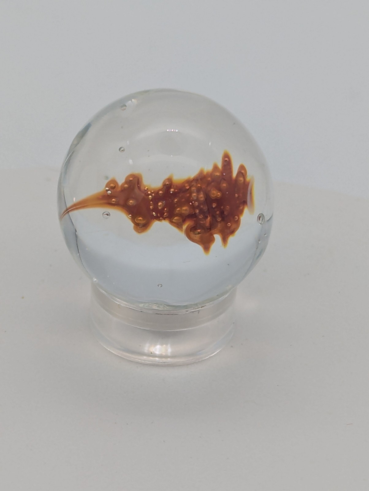 Handmade Glass Marble, Orange Fumed Copper Implosion Art 25mm Spacecore Science
