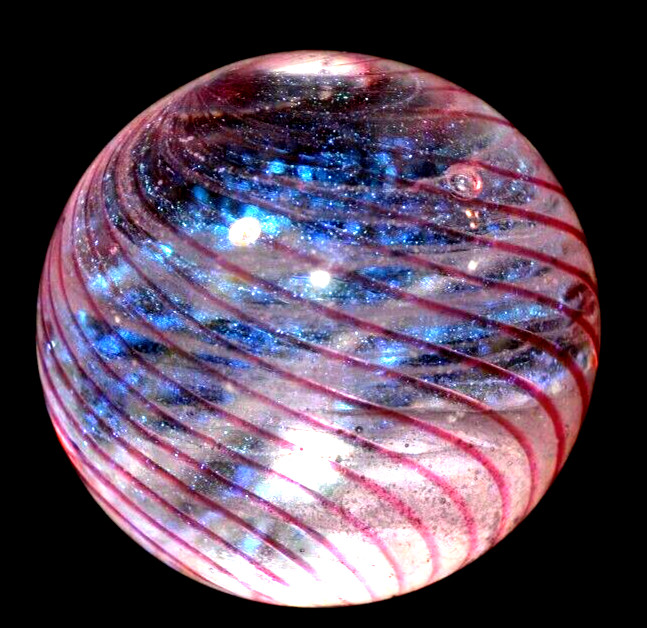 KRIS PARKE GLASS MARBLE/1.480″-BLUE BLACKLIGHT-COTTON CANDY GOOSEBERRY-