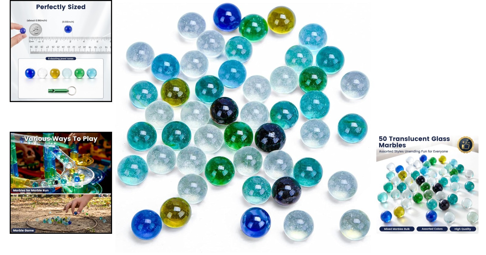 50 PCS Glass Marbles in Vibrant Colors + Whistle – Exciting Family Fun