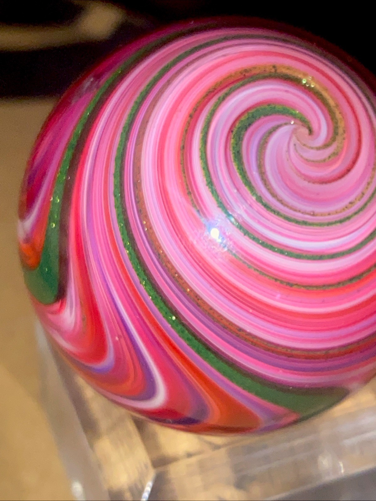 MARK MATTHEWS LARGE GLASS MARBLE RASPBERRY SPLOOSH 2014 SIGNED