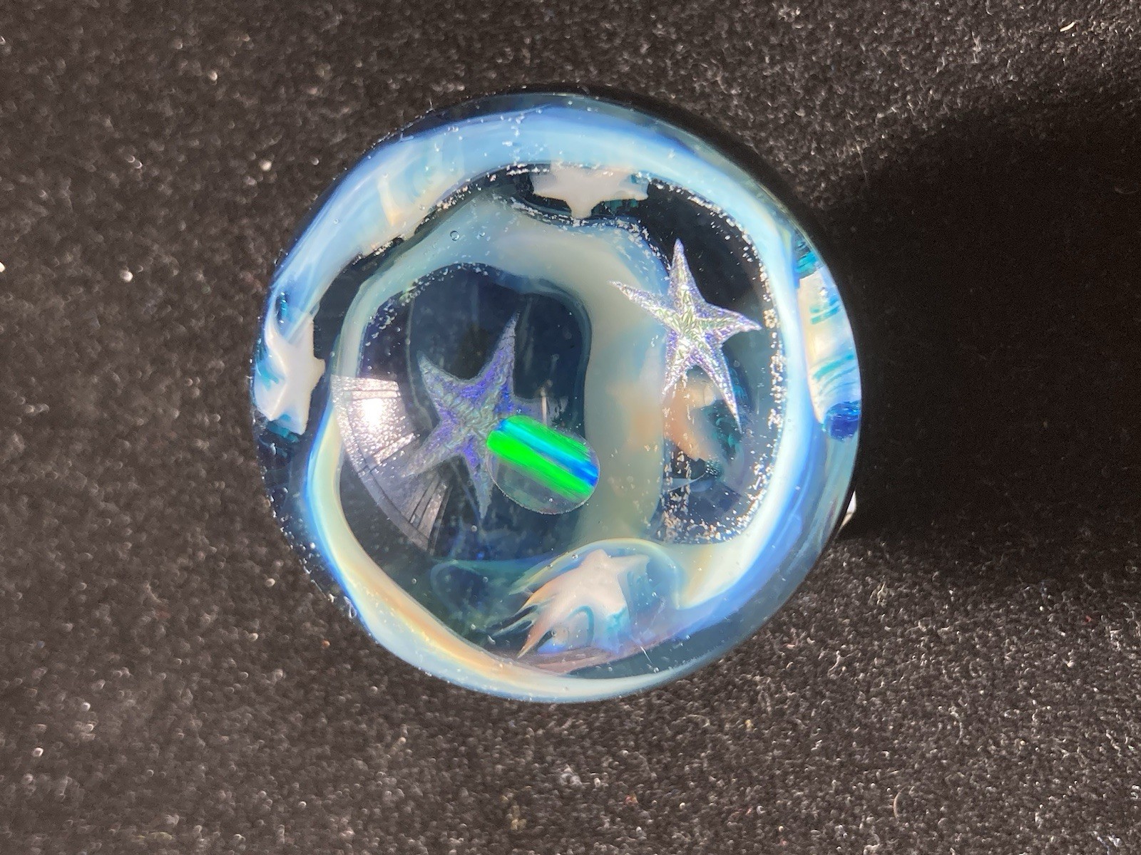 42mm Glass Boro Marble Deep Space Opal 24k Gold Fume swirl Sculpture Stars