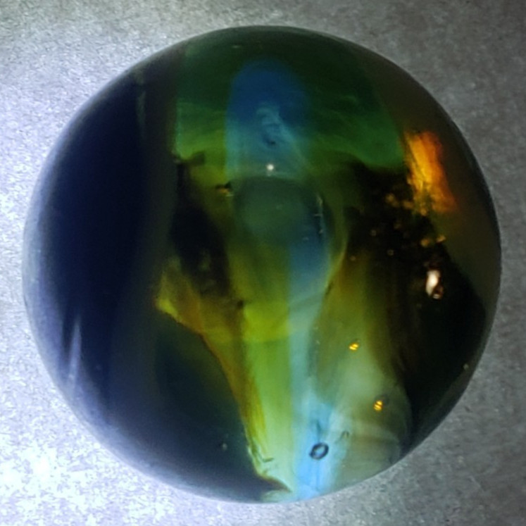 HTF GORGEOUS Akro Agate Blue n Gray Popeye HYBRID Amber Base WET MINT SZ 5/8