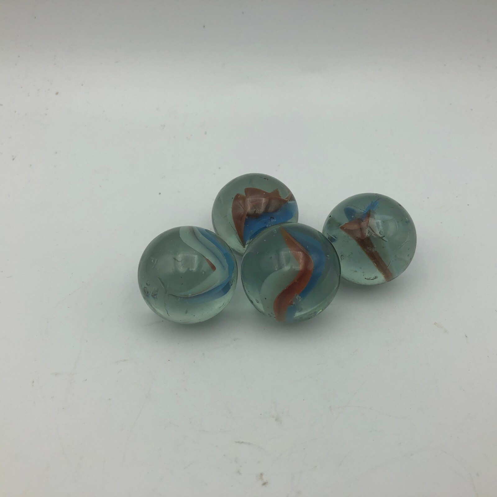 Red White Blue Ribbon Marbles Clear 1″ Air Bubbles Vintage Marble Lot of 4