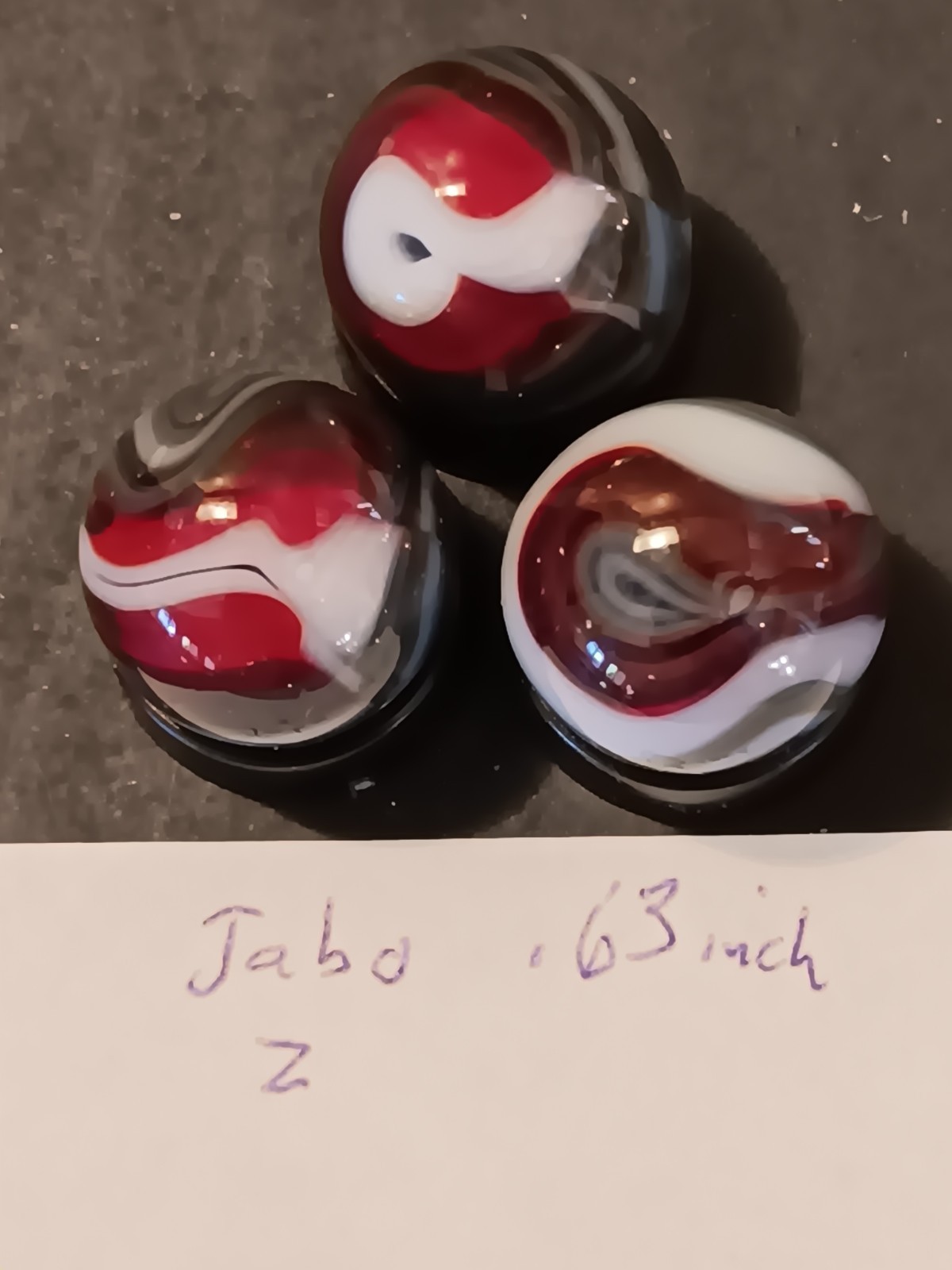 JABO Machine Made Toy Marbles .63 Inch Swirl Set of 3 Red White Black