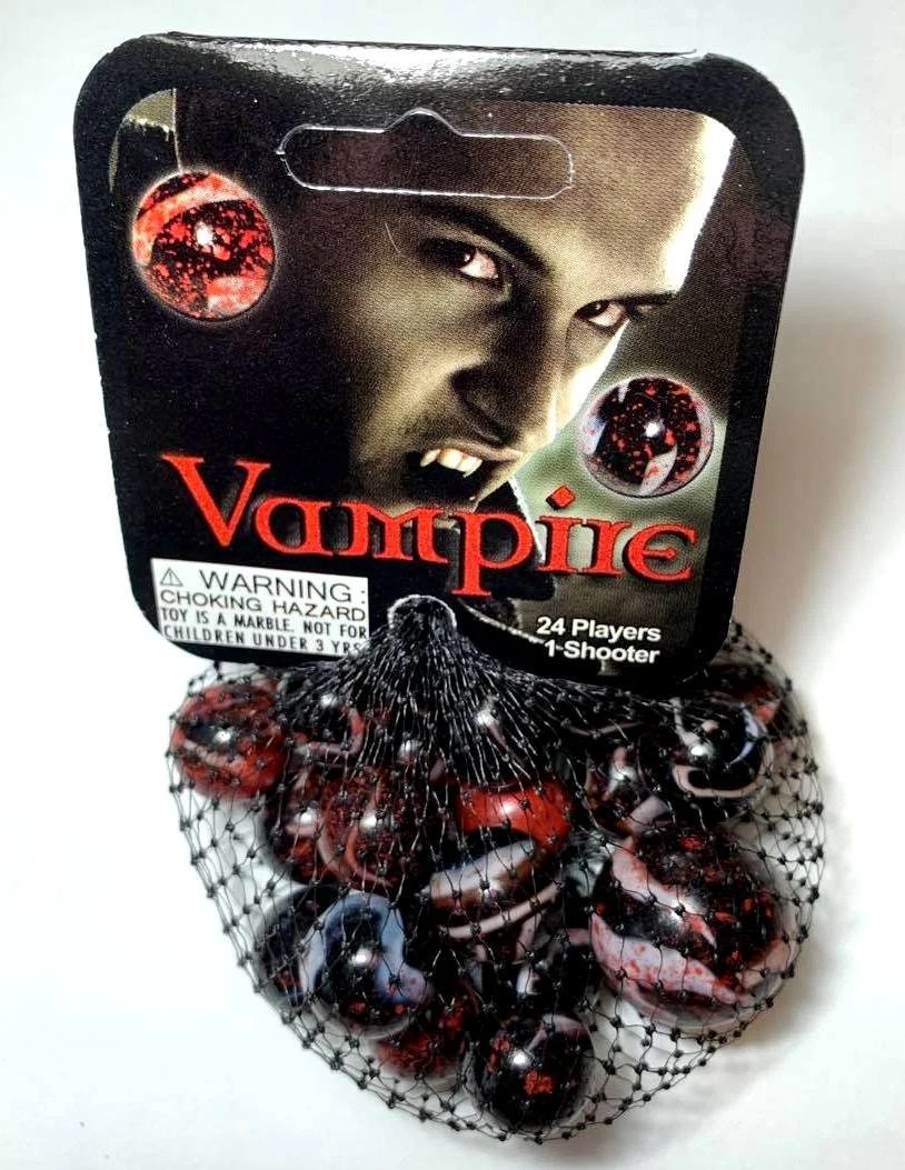 Net Bag Vampire Glass Mega Marbles 24 Players 1 Shooter RETIRED Rare Red Black