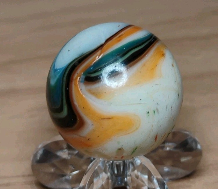 .74″ D.A.S. MARBLES 💥”TRUE NORTH” GOLD LUTZ+CONFETTI GLASS TOYS MINT-