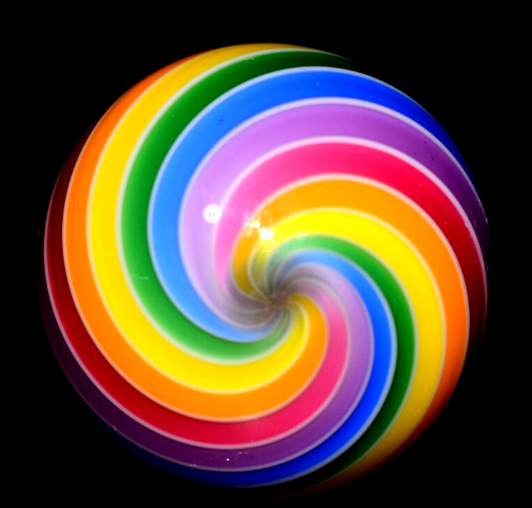 HOT HOUSE GLASS MARBLE/1.721″-DICHROIC RAINBOW & WHITE JOSEPH’S COAT-FAST SHIP