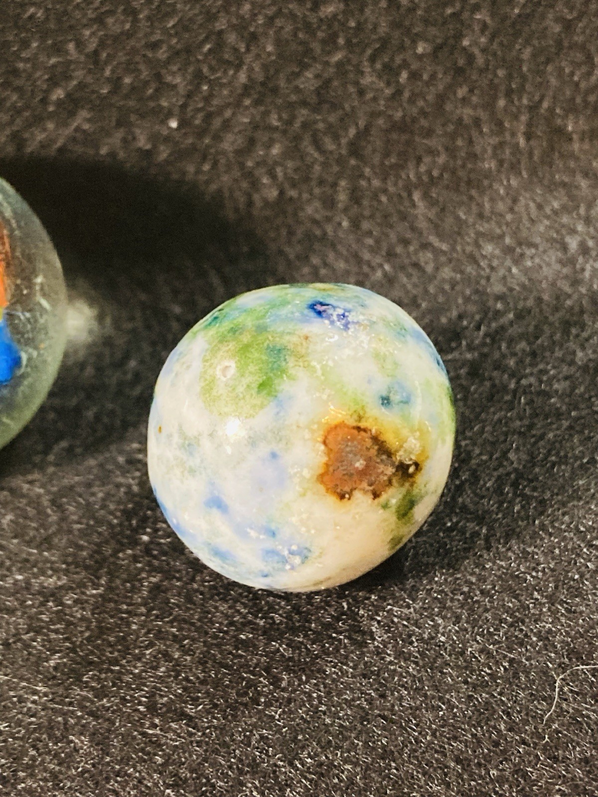 2 ANTIQUE VINTAGE BENNINGTON MARBLES FANCY MULTICOLORED 1800’s HANDMADE GLAZED