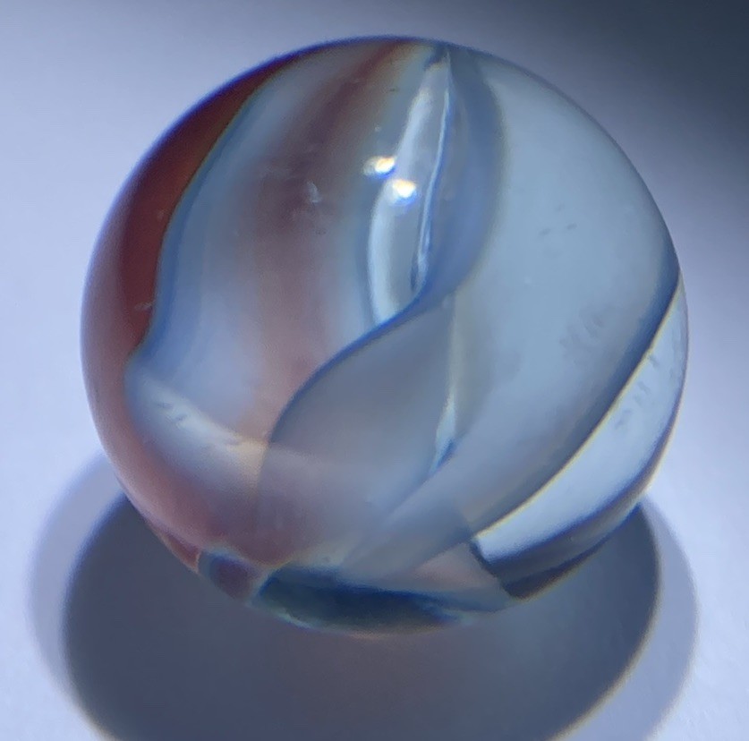 Vitro Agate Co. Hybrid Cat’s-Eye Marble 5 Vanes, Red, White & Blue .61 MINT