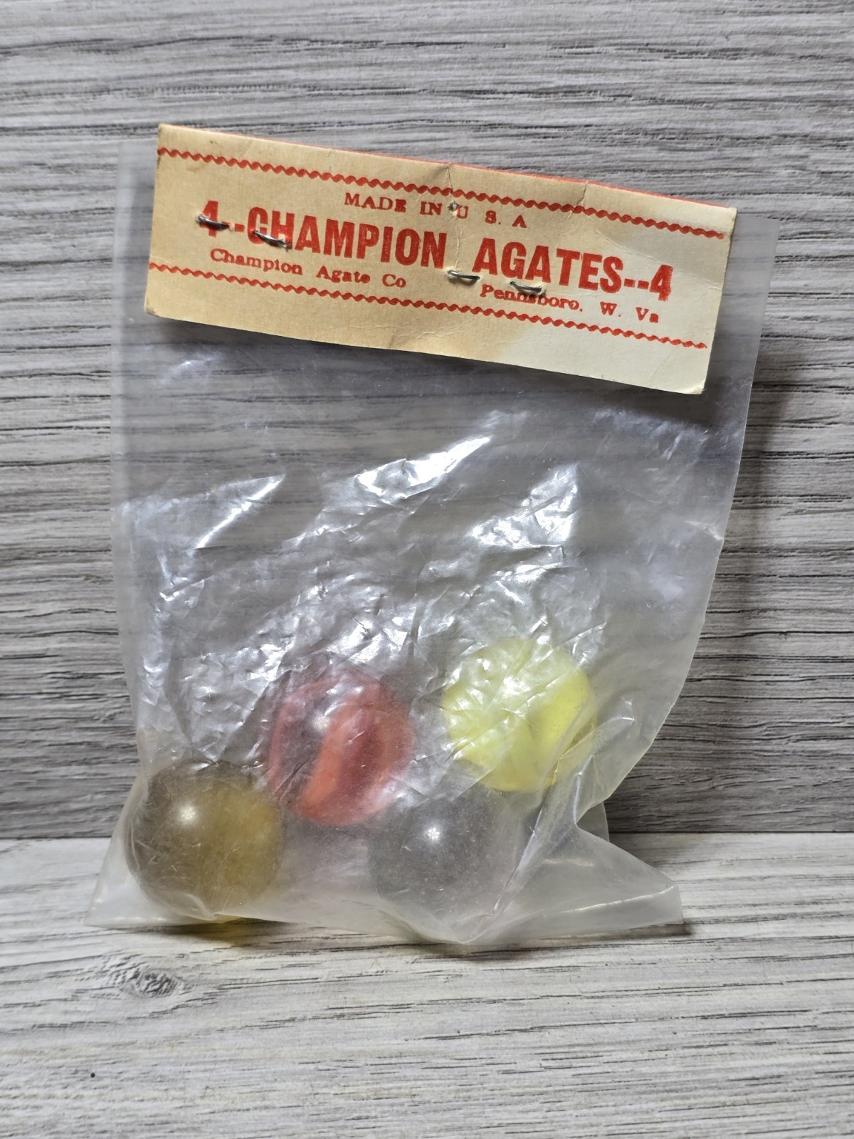 1950s NOS 4 Champion Glass Agates Agate Marbles Marble Pennsboro West Virginia