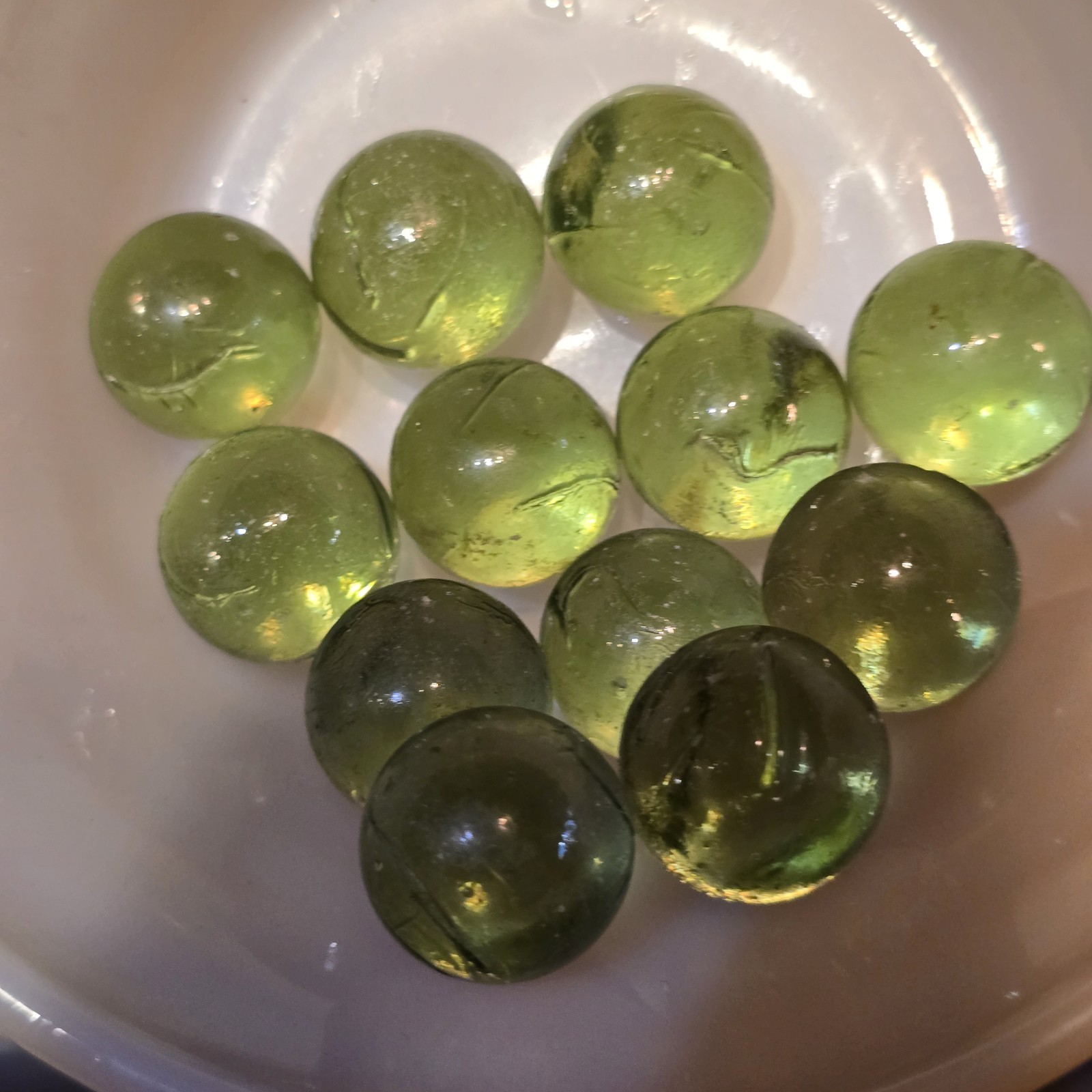 12 Railroad Marbles Made in 1910s Green Marbles Shooters Handmade