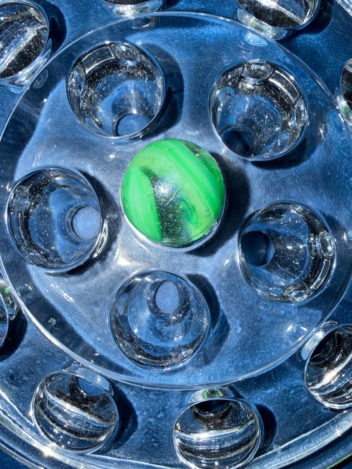 Antique German Handmade Ribbon Core Swirl Glass Marble – Green & White – Mint