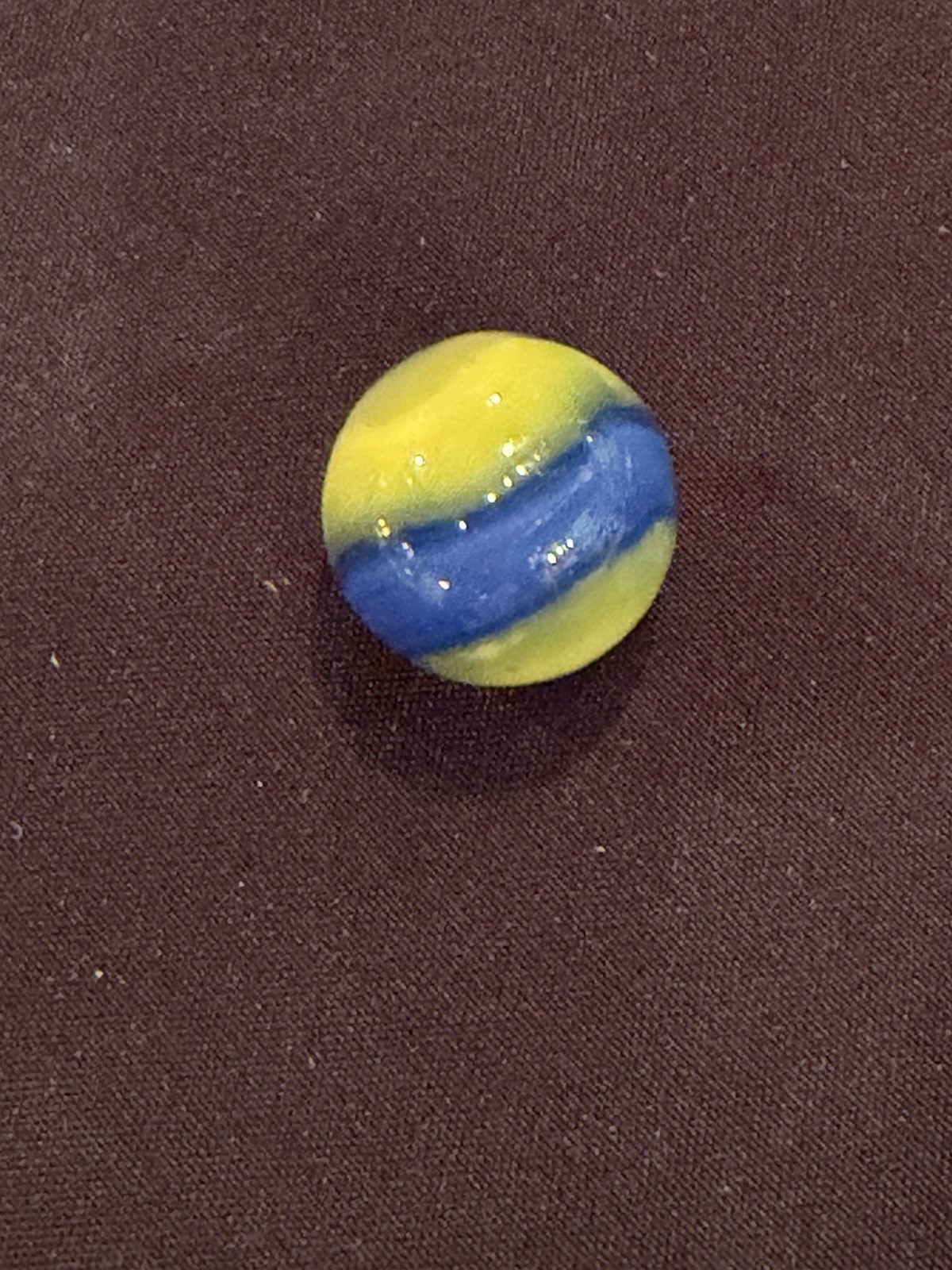 Lot of 6 Vintage Blue Yellow Glass Shooter Marbles 1” Vitro Agate? “Cub Scout”