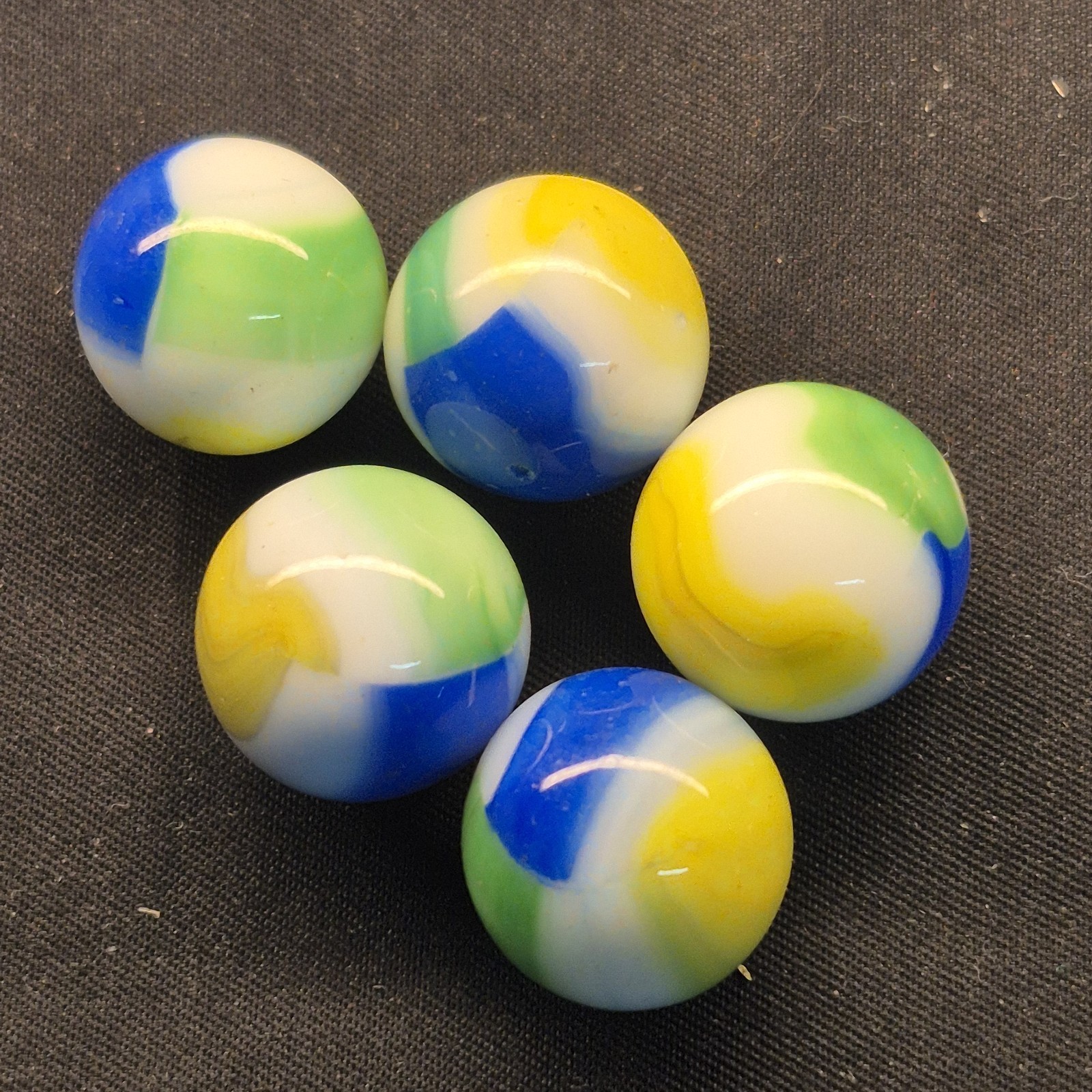 Marble King Rainbo Patch Glass Lot 5 Marbles 5/8″ Near Mint
