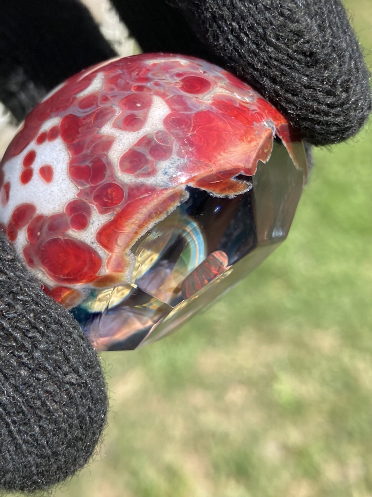 Glass Boro Marble 41mm W/ Opal Stone Hand Made Art Faceted ￼space Sculpture
