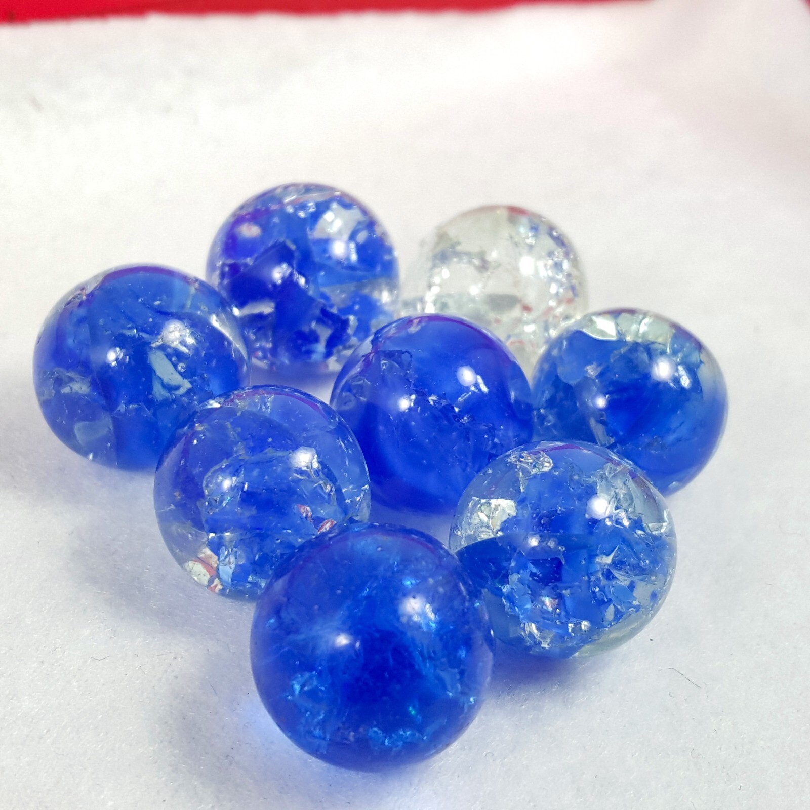 Vintage Marble Blue & Clear Crackled Glass Marble LOT of 8