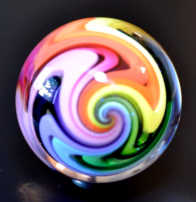 EDDIE SEESE GLASS MARBLE/1.998″-RAINBOW DRT w/FILIGRANA CANE-MAGENTA,LIME,VIOLET