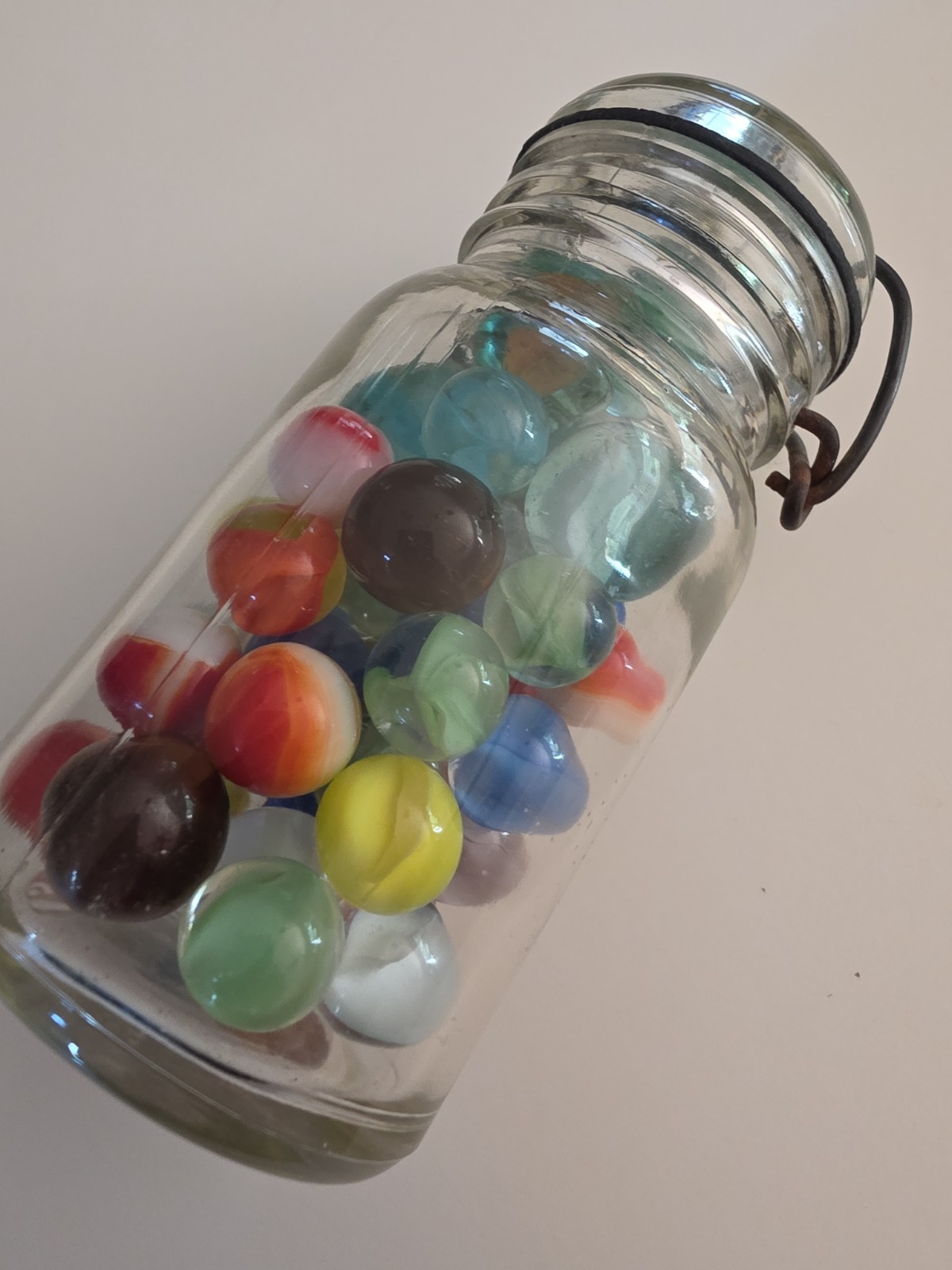 Vintage 5″ Glass Jar Filled With Marbles – Estate Find