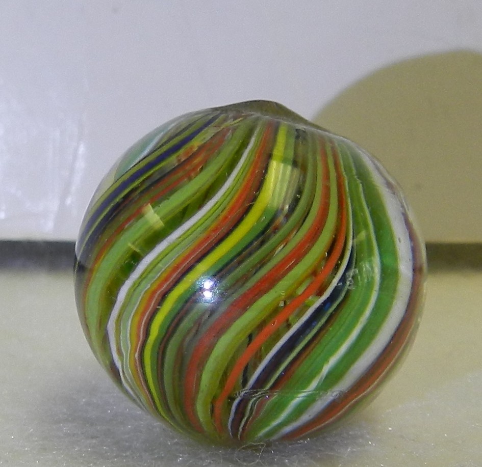 #19839m Colorful Vintage German Handmade Joseph’s Coat Shooter Marble .88 Inches