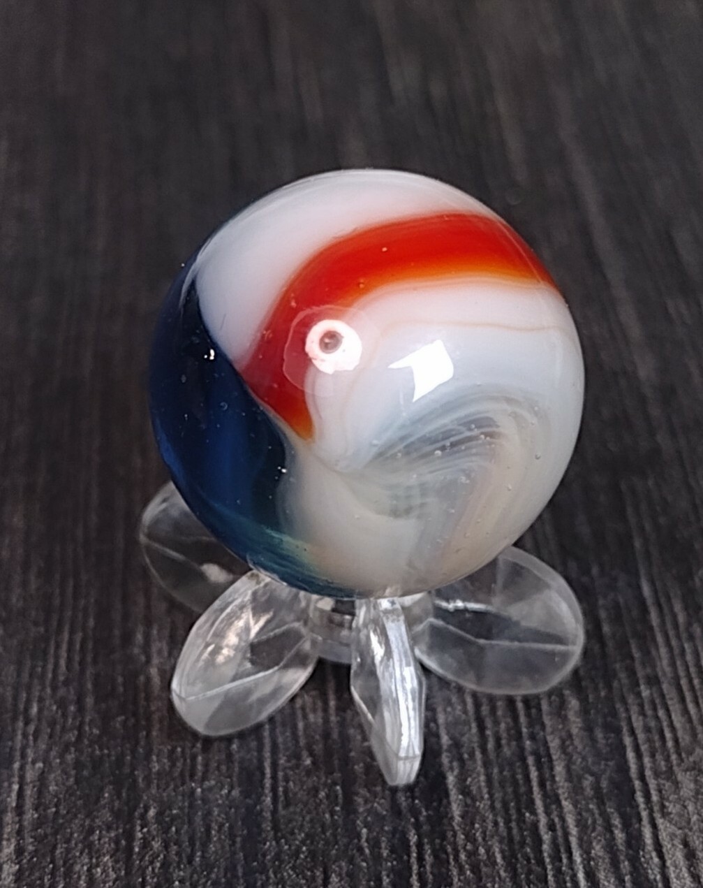 Classic Red White & Blue VITRO Pinstripe Helmet Patch Glass Vintage Marble .63″