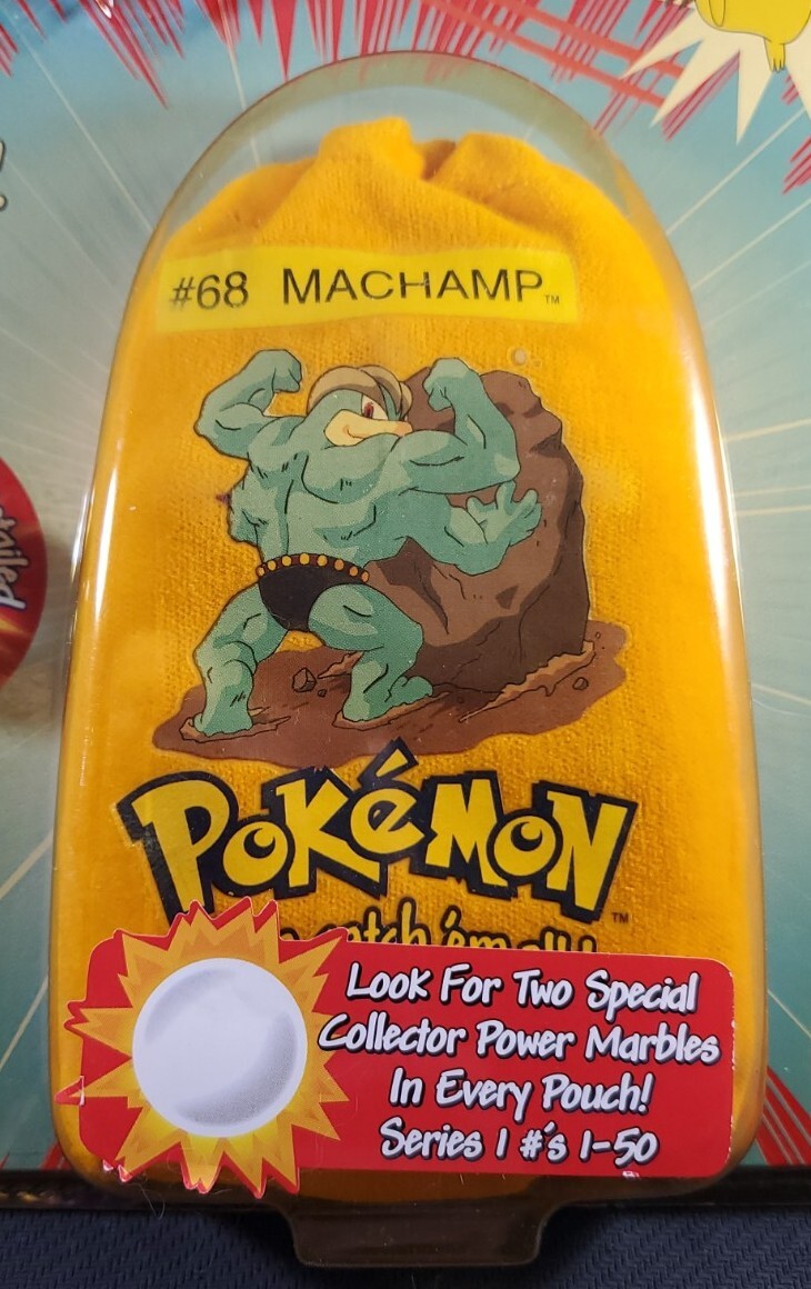 Pokémon Collector Marble Pouches #68 Machamp, Series 1 Yellow Bag, ToyBiz NIB 2