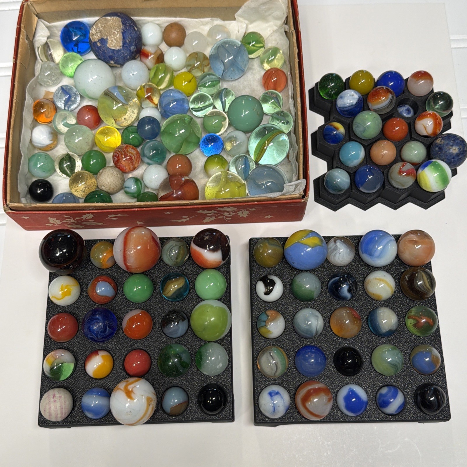 Vintage Glass Marbles Christensen Agate Vitro Akro Patch, Shooters (130 Total)