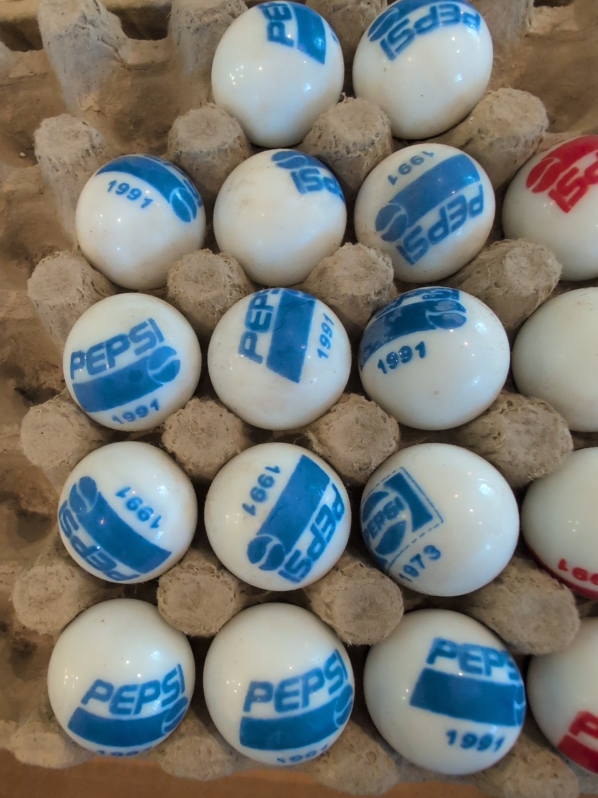 One Vintage 1991 Red Pepsi Logo Promotional Pearl White Marble