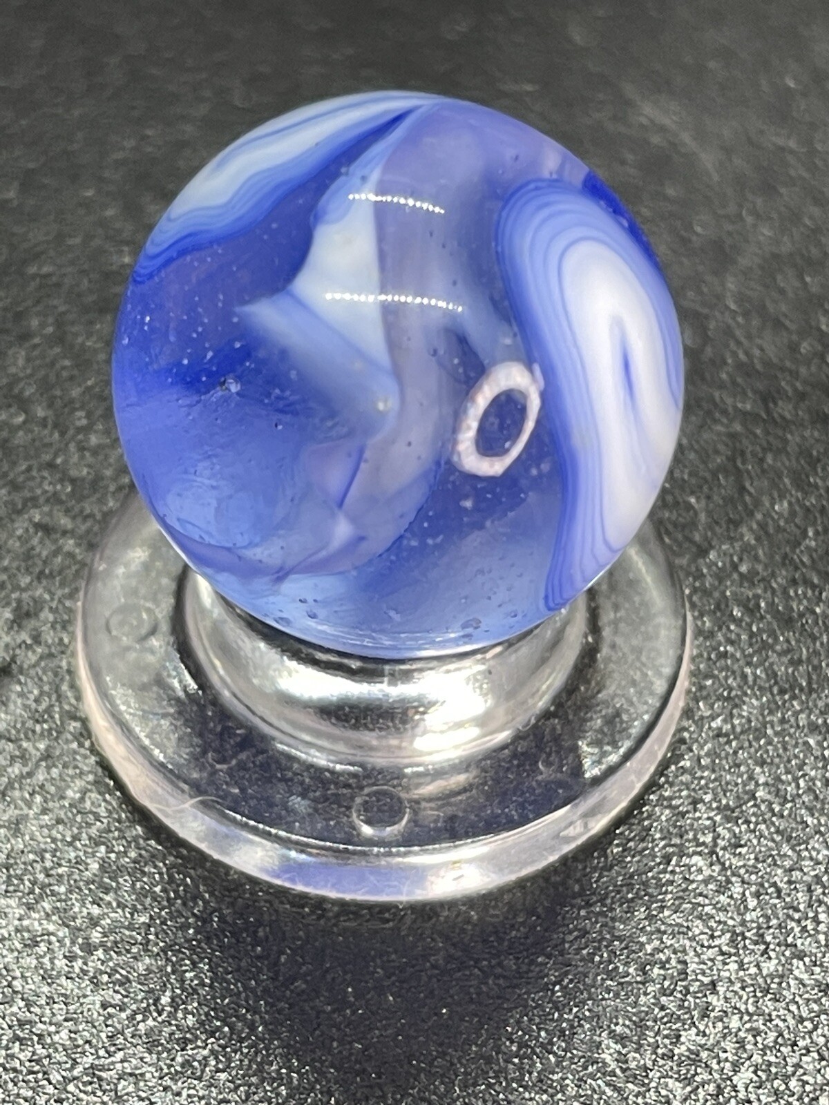 Blue Clear Base Snake Style Swirl Wirepull Alley Or Other Vintage Marbles 0.629”