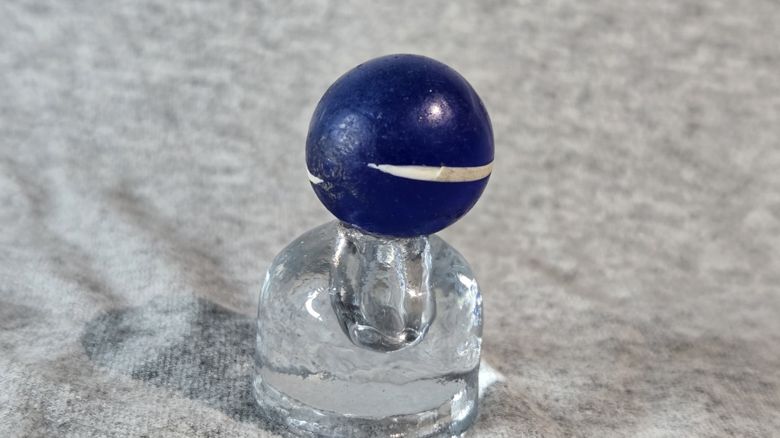 Handmade German Marble – Translucent Blue with Two White Stripes Vintage #001