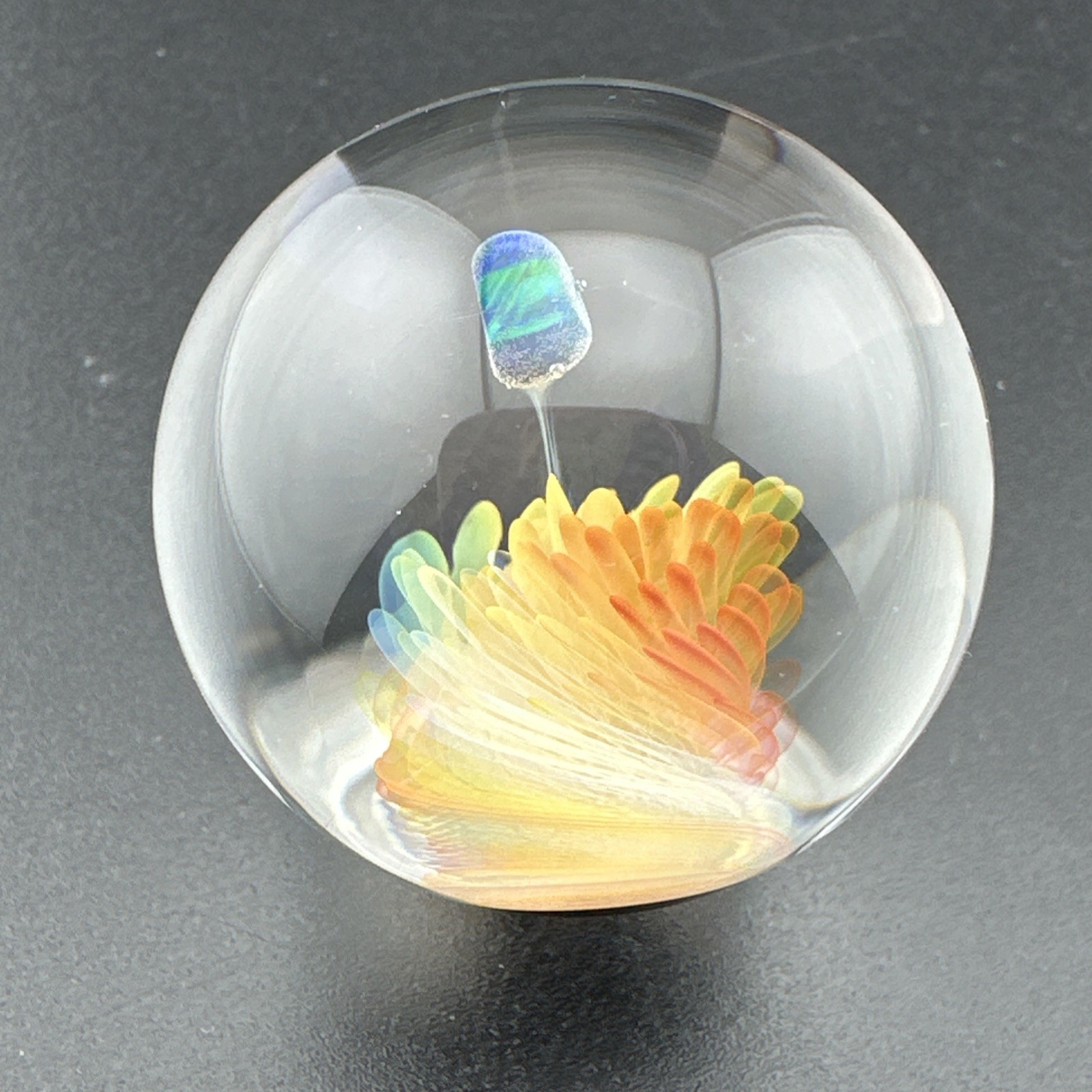 Contemporary Handmade Art Glass Marble 1.26″ Fumed Spiral Swirl + Opal, Boro MIB
