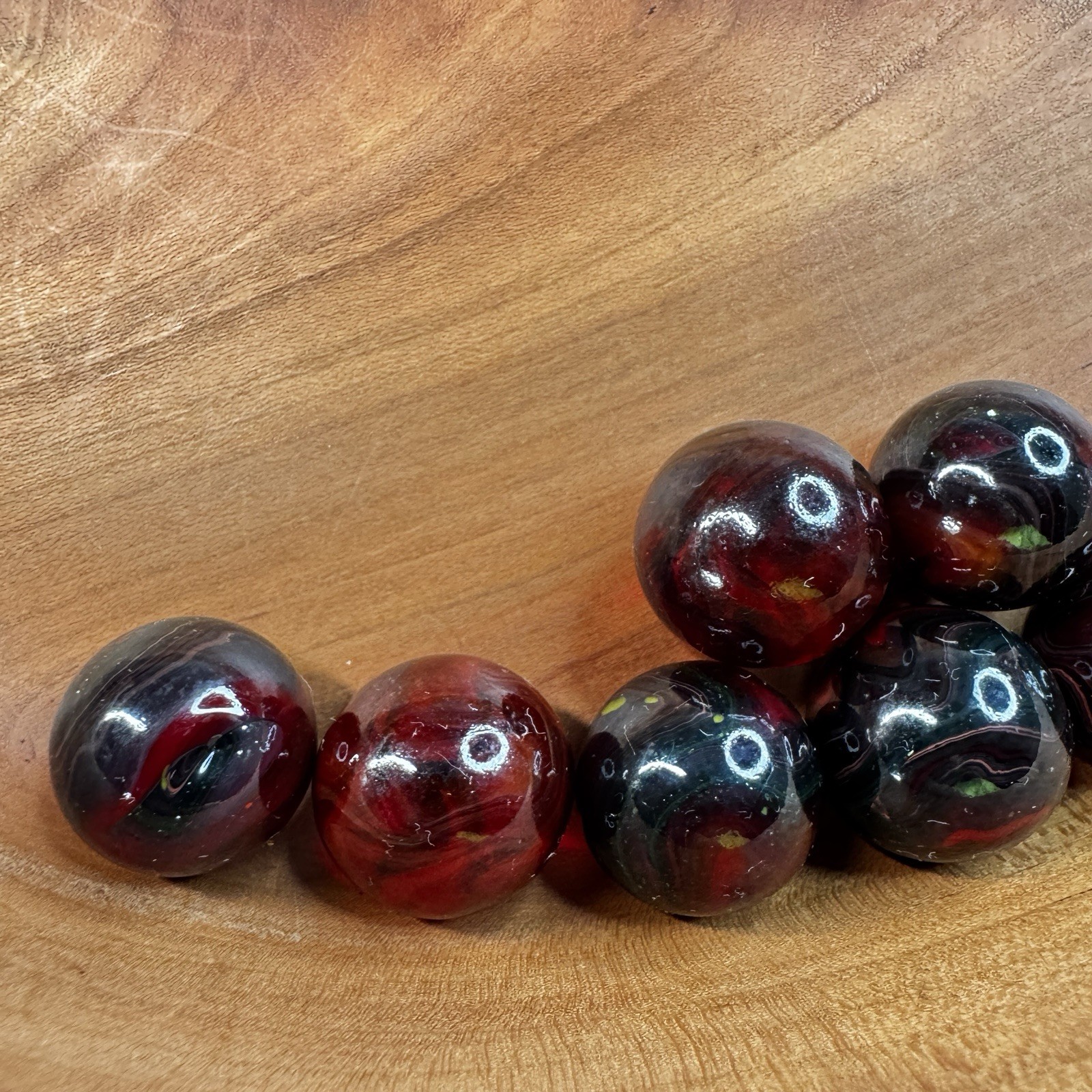 Jabo Joker Dark Knight Marbles Lot 9 Oxblood Aventurine Swirl Glass 3/4″ 9pc Set