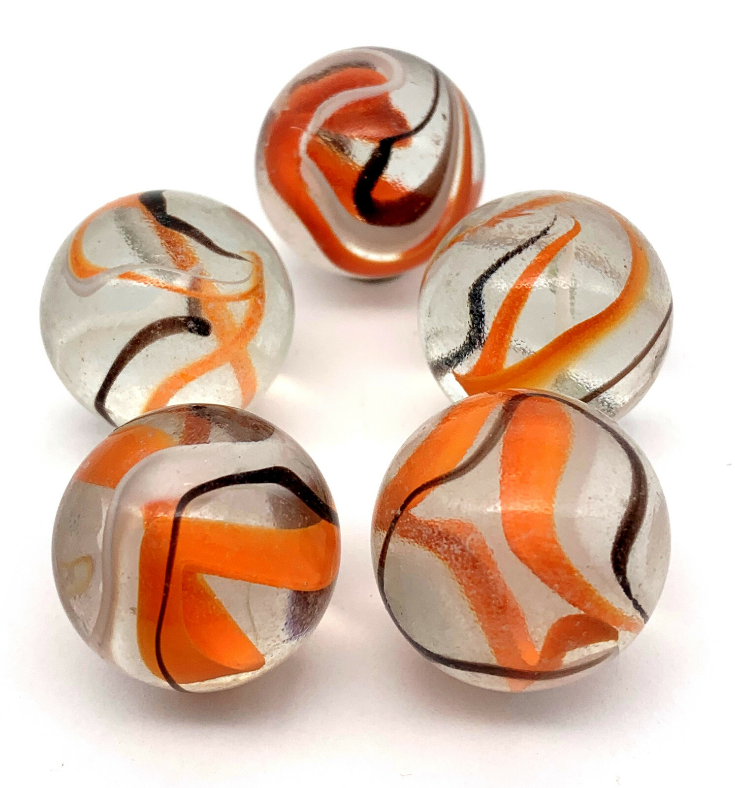 25mm Halloween Glass Shooter Mega Marbles Pk 5 Clear Orange Black White 2002-04