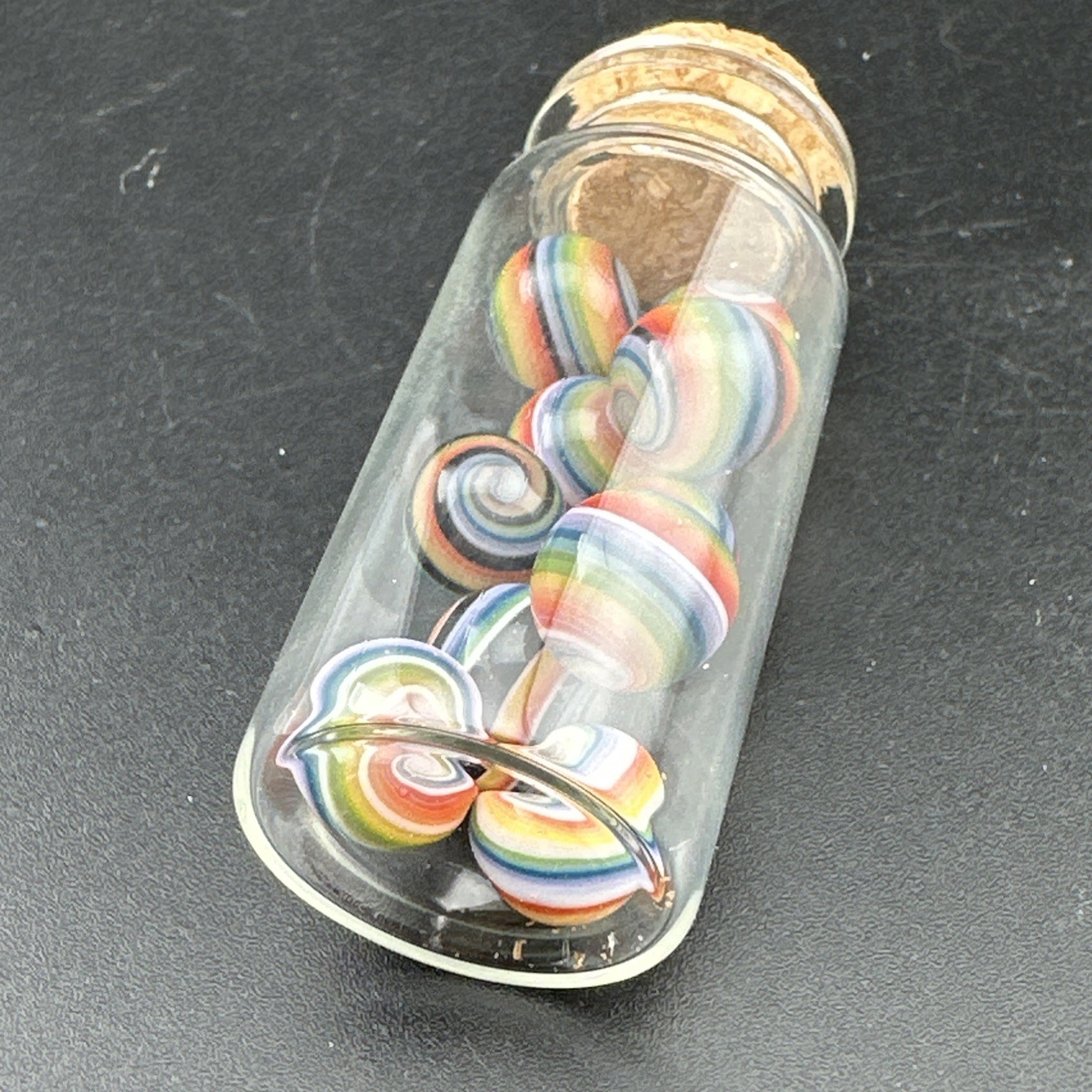 Set of 10x Contemporary Handmade Art Glass Peewee Marbles Mini Boro Pearl MIBs