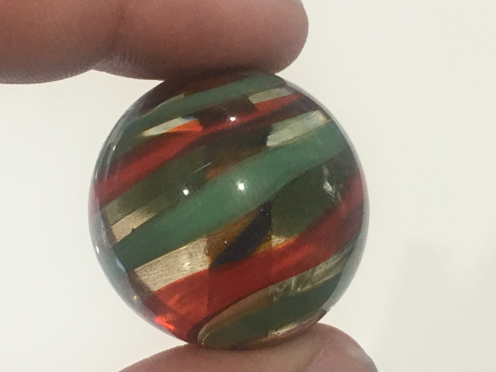 Unknown Age Blown Glass Shooter Marble Green Red Blue Yellow Swirl