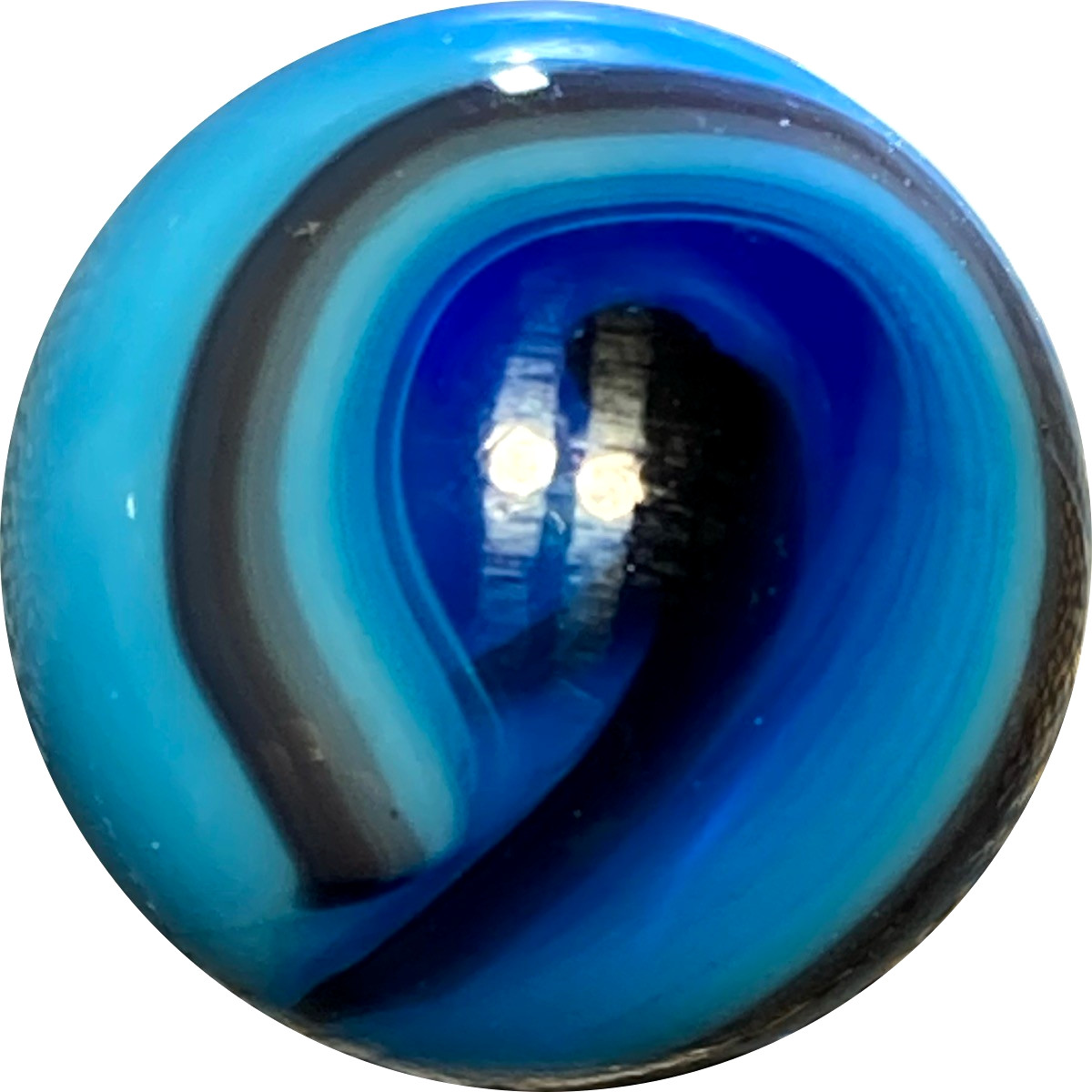 (one) MINT 5/8″ VACOR SWIRL MARBLE, light & dark blue. 9 pattern.