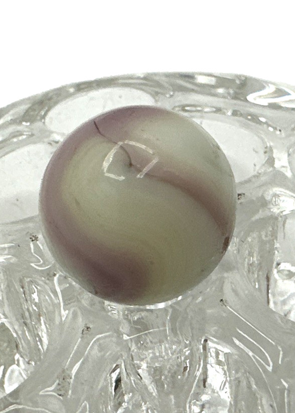 Christensen Swirl 21/32″ Near Mint Marble Opaque White with Purple Swirls Veins