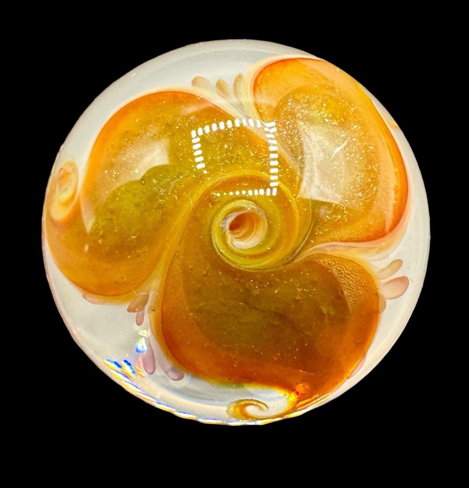 Contemporary Handmade Art Glass Marble .84” Word Implosion Happy Birthday Mom