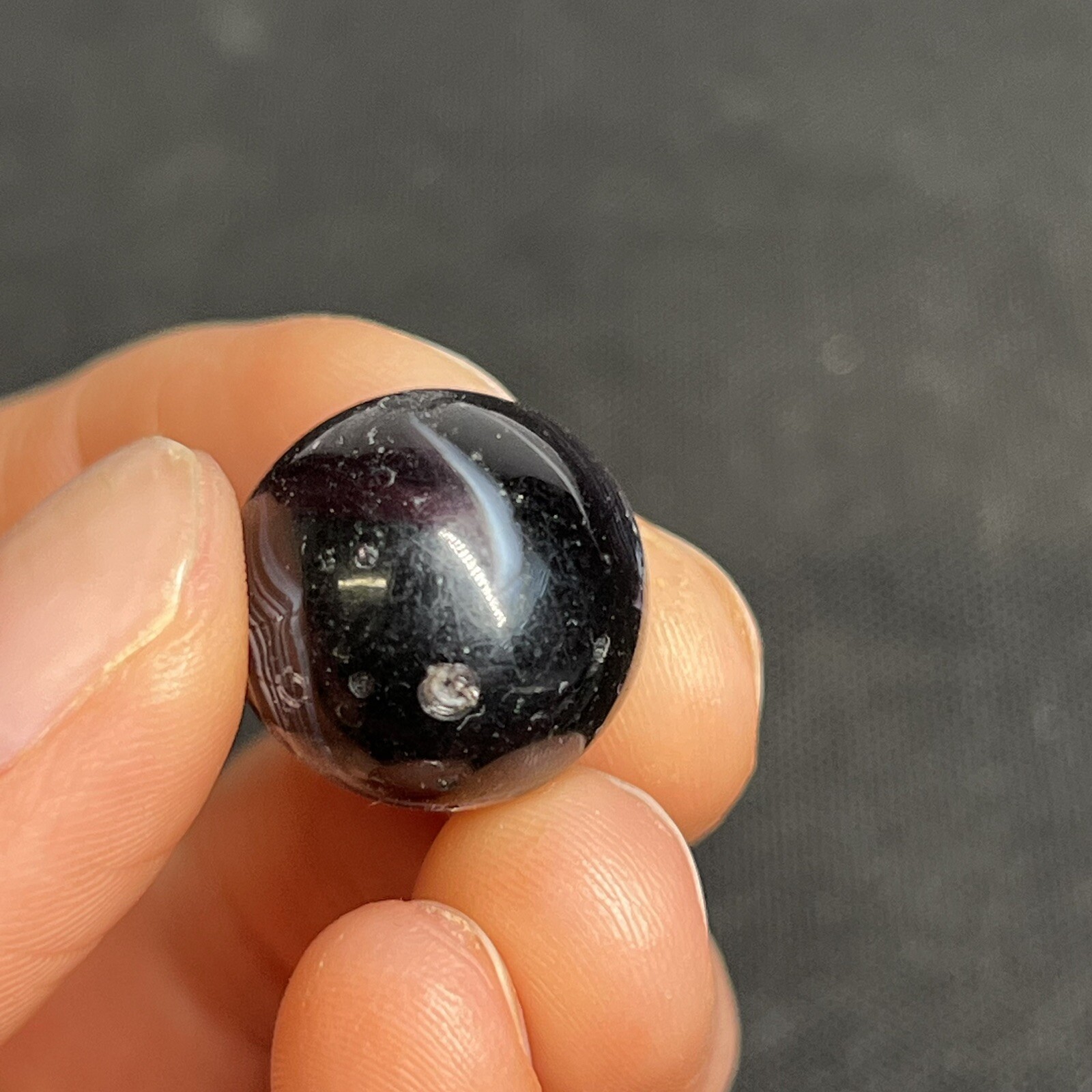 Vintage Akro Agate Peltier Christensen Glass Purple Black Swirl Marble 0.68”
