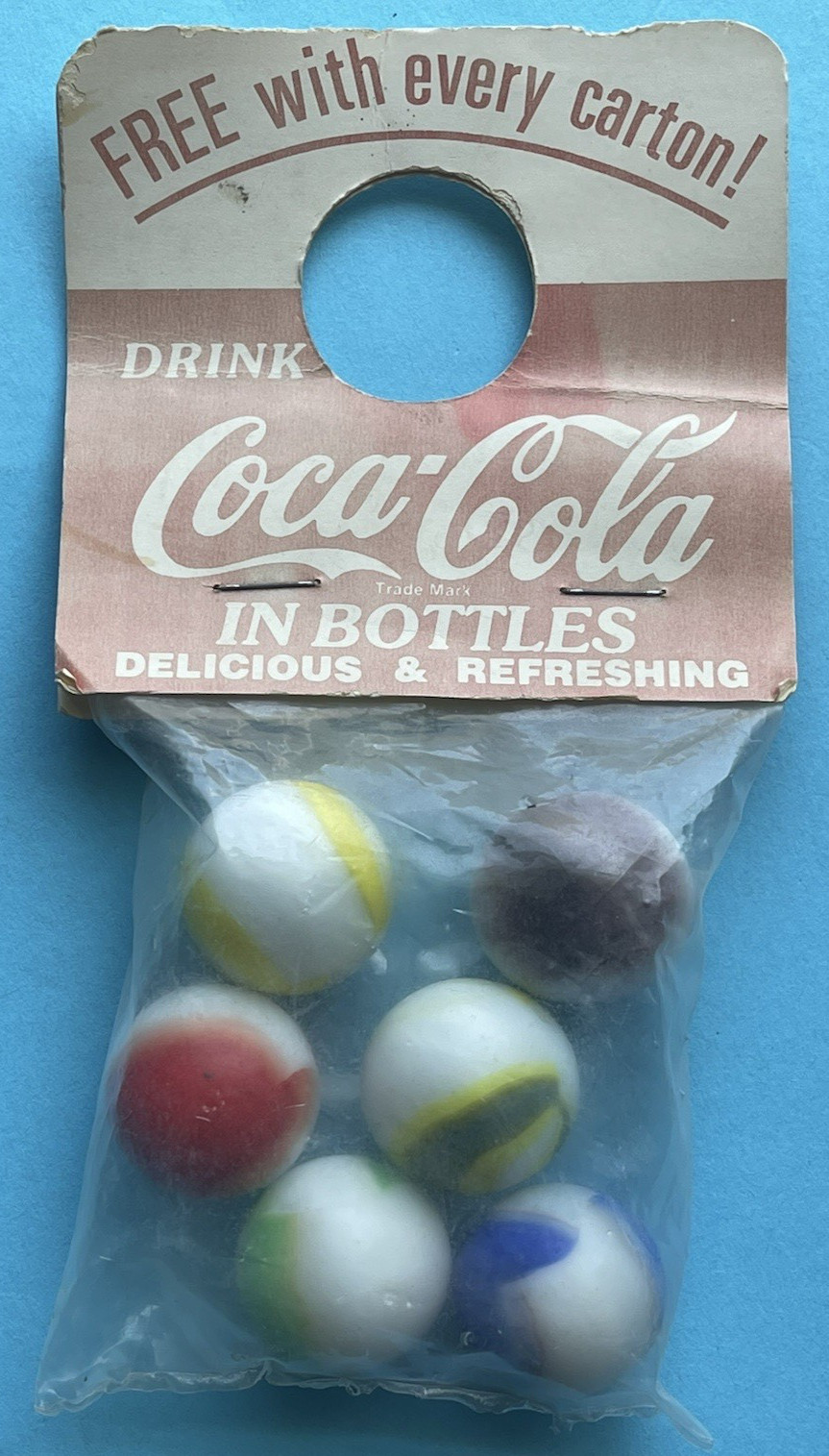 VTG COCA-COLA MARBLES SIX 6 FACTORY SEALED SHOOTER MARBLES YELLOW RED GREEN BLUE