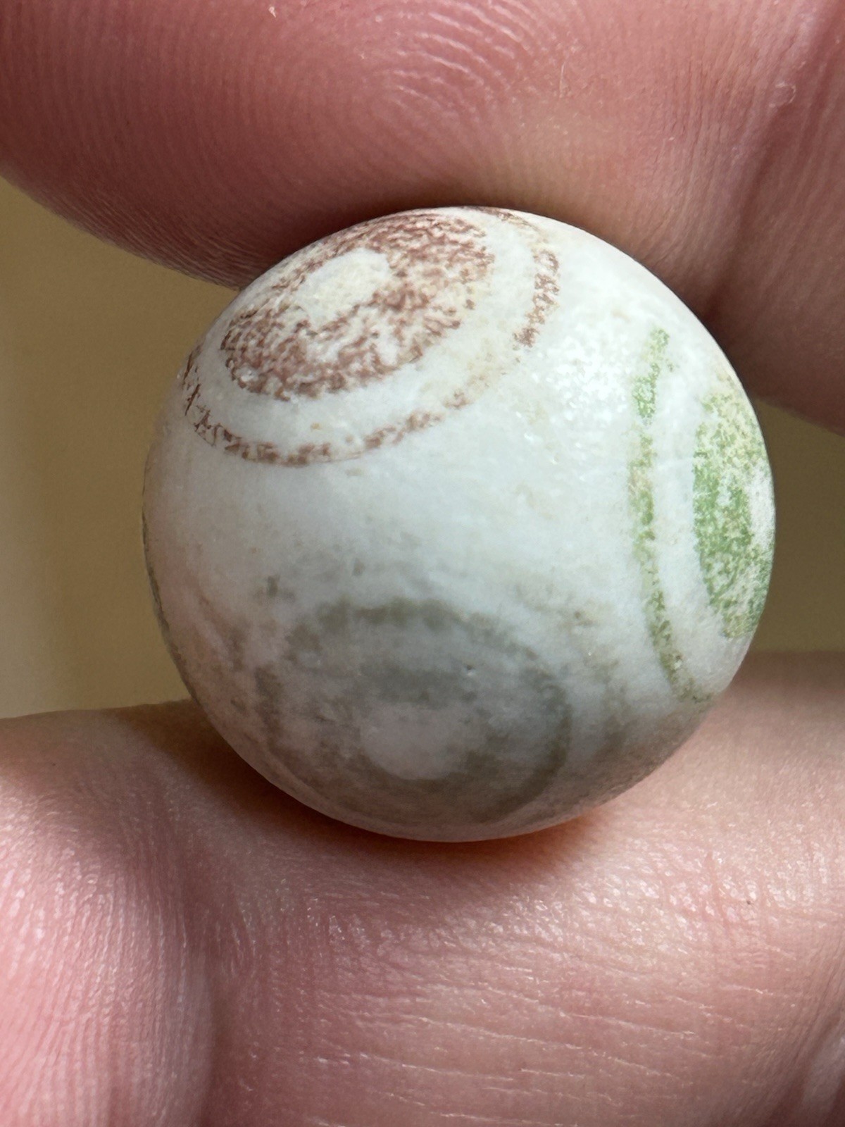 Antique German Handmade Unglazed Bullseye Painted .77 Inch Shooter China Marble